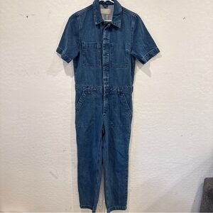 Everlane The Super soft Short Sleeve Denim Coverall Womens 0 Hidden Button Fly